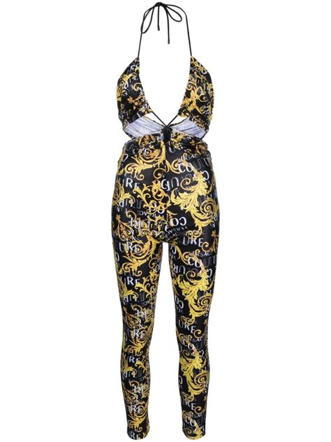 versace black and gold jumpsuit|versace jumpsuit saks.